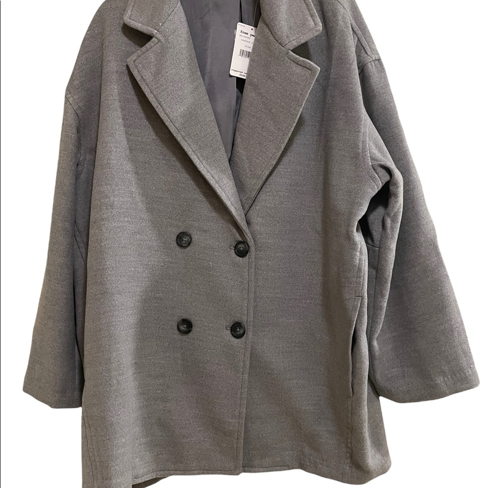 Free People Hannah Slouchy Double Breasted Coat in Gray (washed black) SZ M